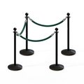 Montour Line Stanchion Post and Rope Kit Black, 4 Ball Top3 Green Rope C-Kit-4-BK-BA-3-PVR-GN-PS